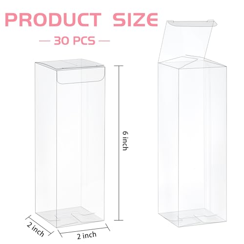 Jutieuo 30 Pack Clear Favor Boxes for Treats, 2x2x6 Inch Plastic Rectangle Gift Boxes Transparent Macaron Box for Wedding, Baby Shower, Birthday, Retail - color: 2x2x6 Inch