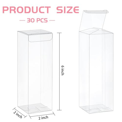 Jutieuo 30 Pack Clear Favor Boxes for Treats, 2x2x6 Inch Plastic Rectangle Gift Boxes Transparent Macaron Box for Wedding, Baby Shower, Birthday, Retail - color: 2x2x6 Inch