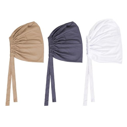 PURFUN 3 Pcs Muslim Inner Hijab Caps Women Solid Color Under Hijab Caps Stretchy Breathable Full Cover Undercap Tube Bonnet - color: Khaki+grey+white