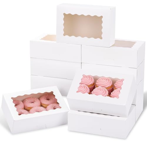 Moretoes 45pcs Cookie Boxes with Window, 9x6x3in Auto-Popup Bakery Boxes - color: White