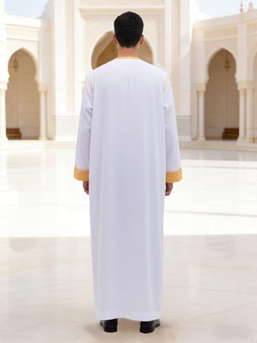 Men's Robe Muslim Clothes Muslim Islamic Pakistan Dubai Abaya Thobe Kaftan Robe Long Gown Ethnic Clothes - color: White, size: 60