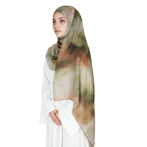 Printed Hijab for Women Printing Hijab Scarf for Women Muslim Islamic Prayer Clothes 1pc Muslim Women's Khimar - color: Rustic Green