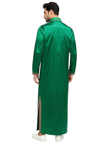 Jhaoyu Men Abaya Dress Kaftan Thobe Muslim Gown Maxi-muslim Shirt Dubai Robes Prayer Robe - color: Dark Green, size: X-Large