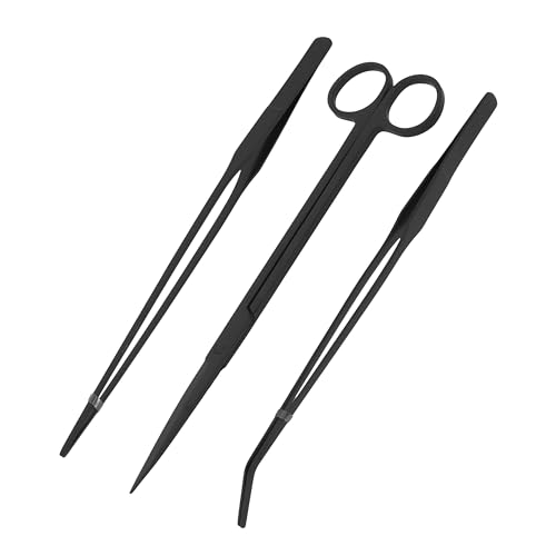 Mandala Crafts Black 10 Inch Aquascaping Tools Kit for Aquarium Terrariums | Rust Resistant Stainless Steel Tweezers & Scissors, Trimming Aquatic Plants, Bowls, Freshwater & Saltwater, Nano Tanks - color: Black 3-in-1 Kit, size: 10 Inches