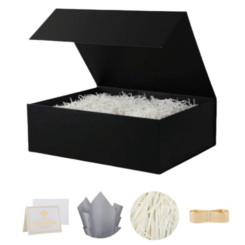 UoeRing 1 Pcs Black Gift Box 11.5x8x4 Inch with Magnetic Lid - color: 11.5x8x4 Inch-Black-Pack of 1