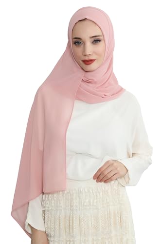 Aisha's Design Instant Chiffon Shawl for Women Modesty Turban Hijab Head Wrap Ready to Wear Women Headscarf - color: Powder