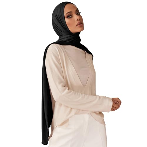 Soft Hijab Scarf for Muslim Women, 71" Long Head Wrap Shawl - color: Black