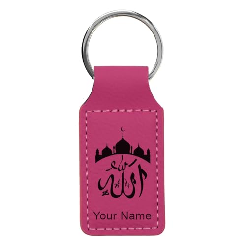LaserGram Rectangle Keychain, Allah 2, Personalized Engraving Included (Hot Pink) - color: Hot Pink