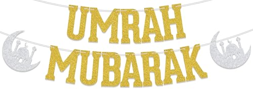 Umrah Mubarak Banner Umrah Mubarak Decorations Happy Eid Party Decoration Supplies Gold Glitter - color: Gold Silver