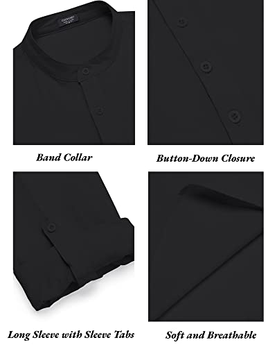 COOFANDY Men's 2 Pieces Cotton Linen Set Long Sleeve Henley Shirts Casual Beach Pants With Pockets Summer Yoga Outfits - color: Black, size: Small