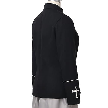 FAD-4U Women Long Sleeves Clergy Coat with Stand Up Collar Button Down Pastor Clergy Dresses - color: Black, size: XX-Large