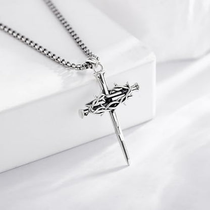 Sterling Silver 3 Nails Cross/Saint/Egyptian/Catholic Cross/Holy Spirit Necklace Religious Pendant Jewelry for Women - style: 3 Nails Cross