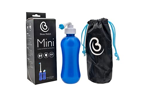 Mini : The Essential Personal Hygiene and Postpartum Cleaning Spray - Portable Peri Bottle for Women on the Go, Angled Retractable Nozzle, Discrete Bag, Compact 12.5 oz 380 ml Blue