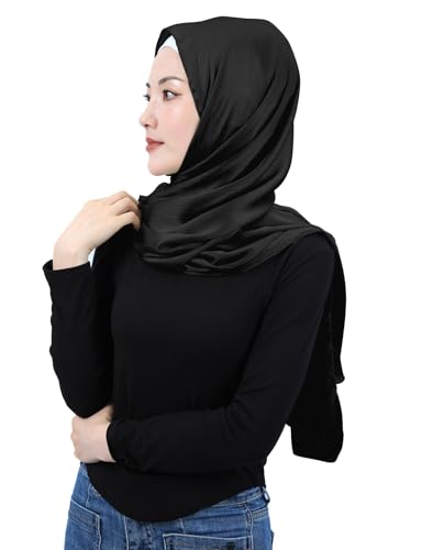 Luxury Silky Satin Hijab for Women, Shimmer Crinkle Muslim Head Scarf, Graceful Feminine Charm - color: Light Brown
