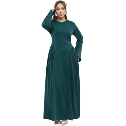 Muslim Abaya Dress for Women Smooth Back Zipper Belt Daily Prayer Eid Dress - color: Dark Green, size: Medium