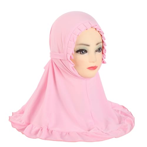GREUS 2Pcs Kids Hijab for 2-6Y Girls Muslim Headscarf One Piece Hijabs Khimar Islam Arab Scarf Turban Bandana Hat Head Wrap - color: Set G (Grey + Pink)