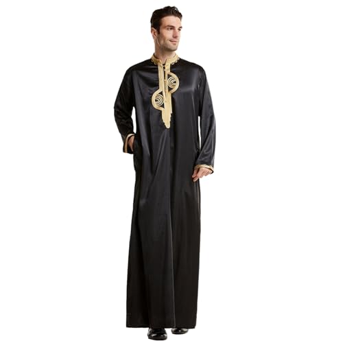 zhxinashu Thobe for Men Islam Long Sleeve Mens Kaftan Thobe Muslim Men Clothing - color: Black, size: 3X-Large