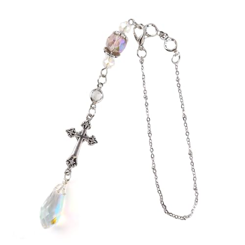 Healing Crystal Rearview Mirror Charm Cross Christian Suncatcher - style: Cross