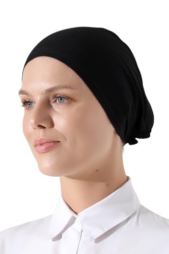 ihvan online Hijab Cap, Beanie Under Cap Scarf, Head Wraps for Women, Muslim Hijab Undercap with Tie-Back Closure - color: Black