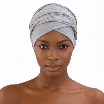 Turban Head Wrap Scarf,African Women' Soft Long Scarf Shawl Hair Bohemian Headwrap Stretch Headband Tie - color: Grey