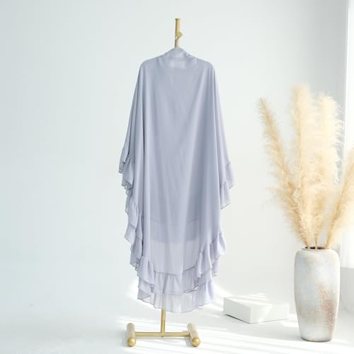 khalat Women's Hijab Chiffon Hijab for Women Muslim 2 Layers Ruffle Lightweight Large Hijab - color: Light Gray