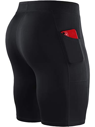 NELEUS Men's 3 Pack Running Compression Shorts with Pockets - color: 6072 Black/Black/Black,3 Pack, size: Small