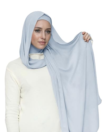 Lina & Lily Flowy Chiffon Instant Hijab Scarf Attached Jersey Ninja Undercap Full Coverage for Muslim Women - color: Baby Blue