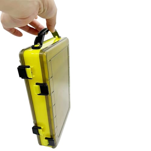 14 Compartments Double-Sided Visible Fishing Lure Hook Tackle Box Hard Plastic Orange/Yellow Container Box for Fishing Lures Hooks Jewelry Beads Earring (1pcs-yellow-14compartments) - color: 1pcs-yellow-14compartments