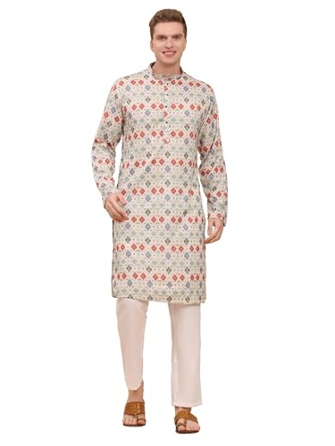 Pro-Ethic Style Developer Mens Indian Traditional Cotton Kurta Sets, Men Printed Kurta Set Indian Wedding Dress (A-124) - color: Light Green, size: 4X-Large