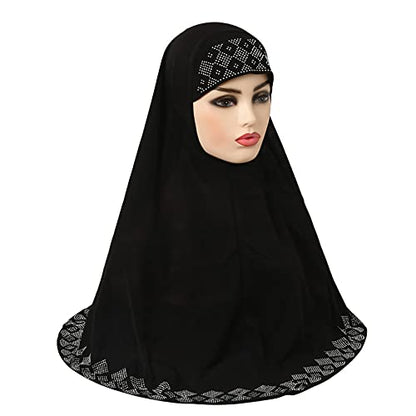 ZGMYC Women Shiny Rhinestones Muslim Hijab Elegant Long Turban Cap Head Wrap Scarf - color: Black