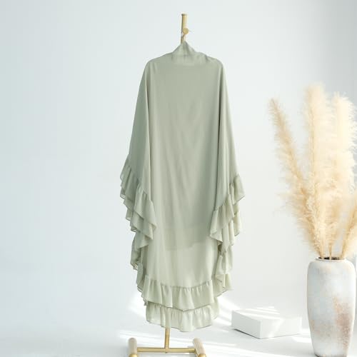khalat Women's Hijab Chiffon Hijab for Women Muslim 2 Layers Ruffle Lightweight Large Hijab - color: Olive Green