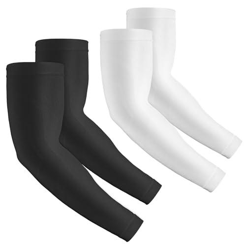 2 Pairs UV Protection Cooling Arm Sleeves Compression Sun Sleeves for Men Women Youth, Tattoo Cover Up, UPF 50 - color: 2 Pairs: 1 Pair Black & 1 Pair White