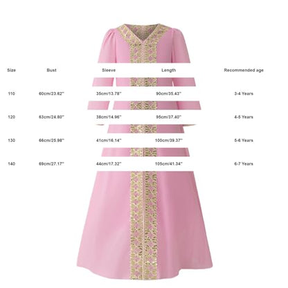 Toddler Girls Muslim Abaya Dress Islamic Dubai Modest Lace Belted Dress Abayas Kaftan Eid Prayer Clothes Arabian Maxi Robe - color: Pink-c, size: 4-5T