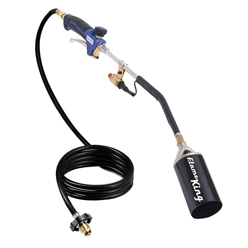 Flame King Propane Torch Kit Heavy Duty Weed Burner, 340,000 BTU with Piezo Igniter (Self Igniting), with 10-ft Hose for Weed Burning, Melting Ice and Snow, and Roofing - size: 340K BTU - Piezo Igniter