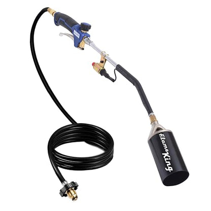 Flame King Propane Torch Kit Heavy Duty Weed Burner, 340,000 BTU with Piezo Igniter (Self Igniting), with 10-ft Hose for Weed Burning, Melting Ice and Snow, and Roofing - size: 340K BTU - Piezo Igniter
