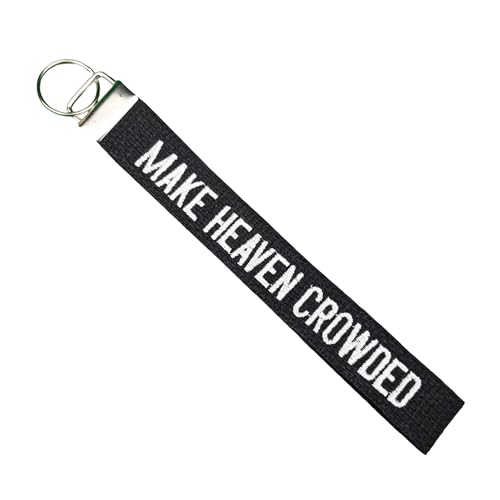 Make Heaven Crowded Embroidered Keychain Christian Key Fob Religious Gifts Cotton Keychain - color: Black-white