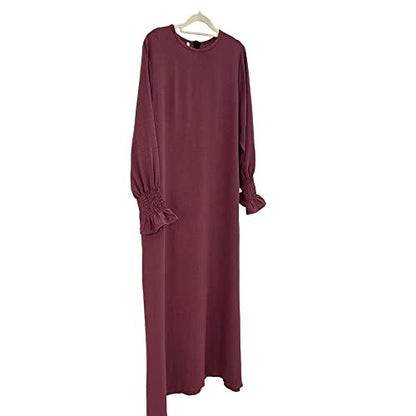 Women Prayer Dress Muslim Ramadan Garment Abaya Dubai Islam Jilbeb Long Dress Without Hijab - color: Mauve, size: Small