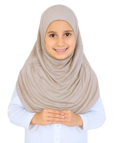 Prien Ready To Wear Hijab For Girls, Soft Viscose Muslim Scarf For Kids, Instant Islamic Clothing For Women For Ramadan, Eid - color: Light Mink