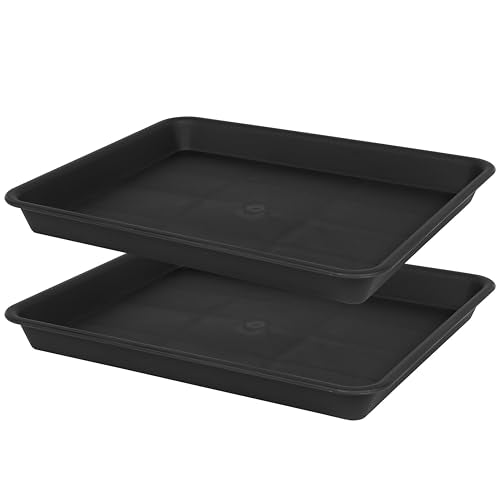 VUWEZ Plant Growing Trays 2 Pack, Plant Tray, 14.5"x11", Heavy Sturdy Plastic Plants Saucer, Seedling Starter Trays, Seed Starter Growing Tray (Black) - color: Black, size: 14.5'' x 11'' x 1.5'' (2 pack)