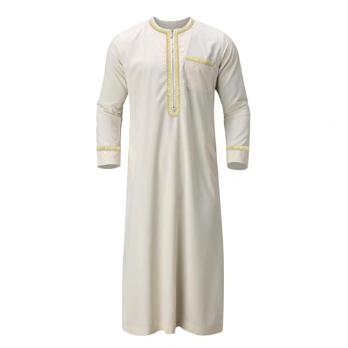 Muslim Clothes For Men Islamic Clothing Umrah Arabic Thobe Kaftan - color: Beige, size: XX-Large