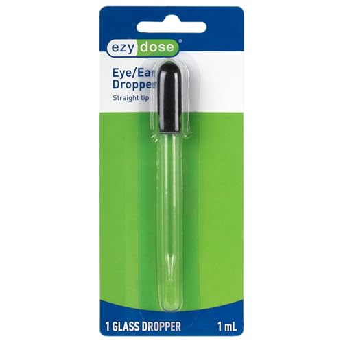 EZY DOSE Ear and Eye Medicine Dropper for Liquid Medicine, 1ml Capacity Glass, Deliver Correct Dose, Convenient and Easy to Use, BPA Free | Eye/Ear Medicine Dropper for Liquid Medicine, 1mL Capacity, Glass, Holds 30-50 drops of liquid, Non-Calibrated, Eas