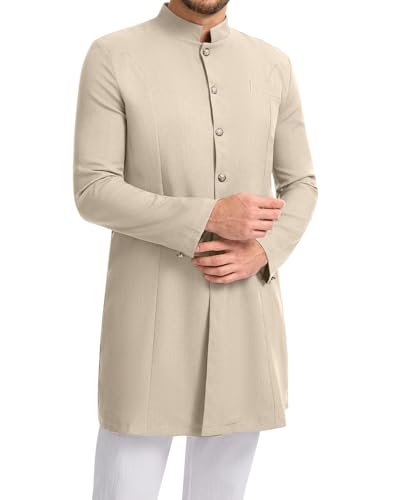 YAOHUOLE Mens Kurta Coats Indian Ethnic Royal Suits Jubba Thobe for Men - color: Khaki, size: X-Large