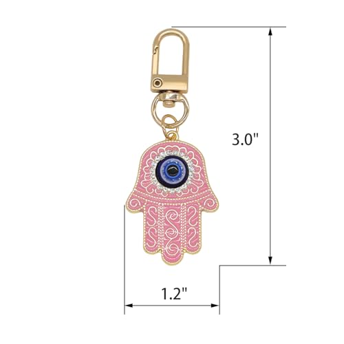 Evil Eye Keychain Hamsa Hand keychain Protection Charm for Men Women Car Key Ring Bag Purse Accessories - color: Gold Pink