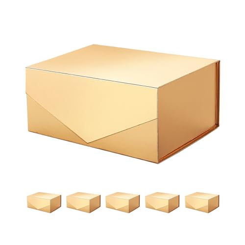 PACKHOME 6 Gold Gift Boxes 9x6.5x3.8in with Magnetic Lids - color: 9x6.5x3.8 Inch-Gold-Pack of 6
