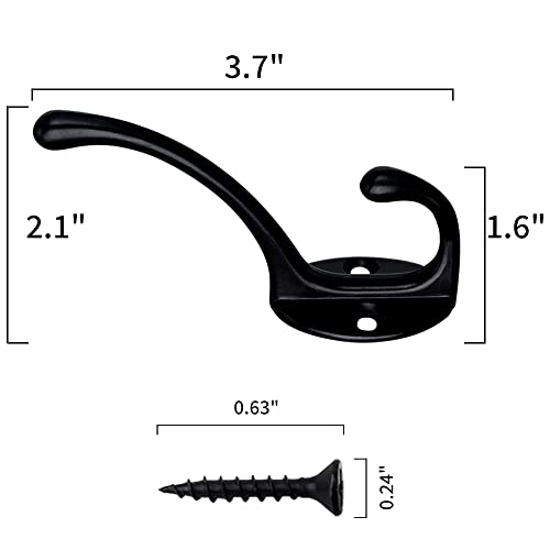 IBosins 30 Pack Heavy Duty Utility Black Dual Coat Hooks for Coat, Bag, Hat | Coat Hooks Wall Mounted with 60 Screws Retro Double Hooks Utility Hooks for Scarf, Towel, Key, Cap, Cup - color: 30 Pcs Black