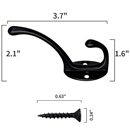 IBosins 30 Pack Heavy Duty Utility Black Dual Coat Hooks for Coat, Bag, Hat | Coat Hooks Wall Mounted with 60 Screws Retro Double Hooks Utility Hooks for Scarf, Towel, Key, Cap, Cup - color: 30 Pcs Black