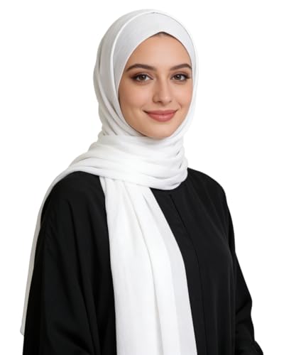 JUMISEE Silky Satin Hijab Scarf for Women Fashion Crinkle Crepe Instant Muslim Islamic Hijab Head Wrap Long Shawls - color: White