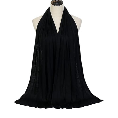 GSHLLO Long Soft Hijab Scarf Muslim Jersey Head Scarf Solid Color Hijab Modal Cotton Head Wrap Simple Headscarf Black - color: Black
