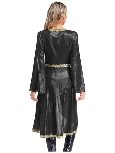 Women Muslim Abaya Dress Long Sleeve High Waist Embroidery Sparkly Caftan Islamic Evening Gown - color: Black, size: 3X-Large