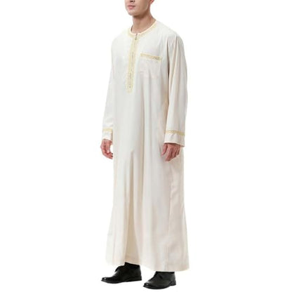Muslim Robe for Men Arab Long Sleeve Kaftan Islamic Arabic Abaya Thobe Ramadan Middle East Islamic Cloth Shirt Gown - color: Beige, size: XX-Large
